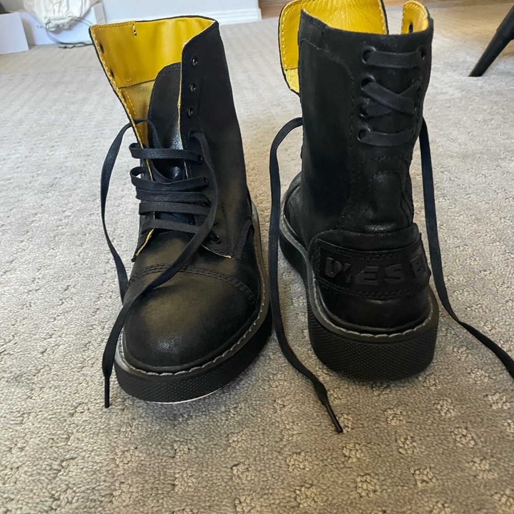 Diesel combat boots black leather brand new